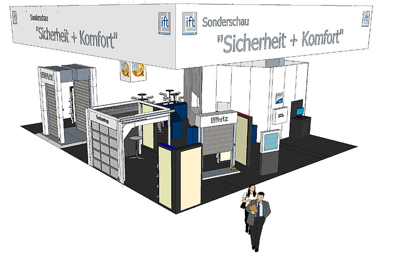 Graphic of the exhibition stand "Safety + Comfort" in 3D 