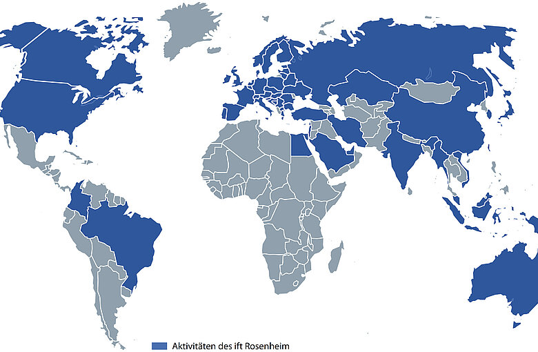grafische Weltkarte, auf der markiert wurde, wo das ift weltweit aktiv ist.