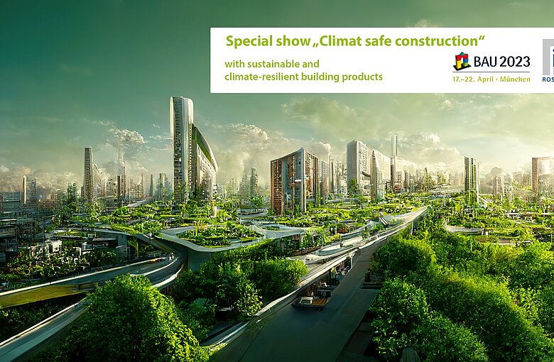 Futuristic city with many green spaces and planted facades and roofs 