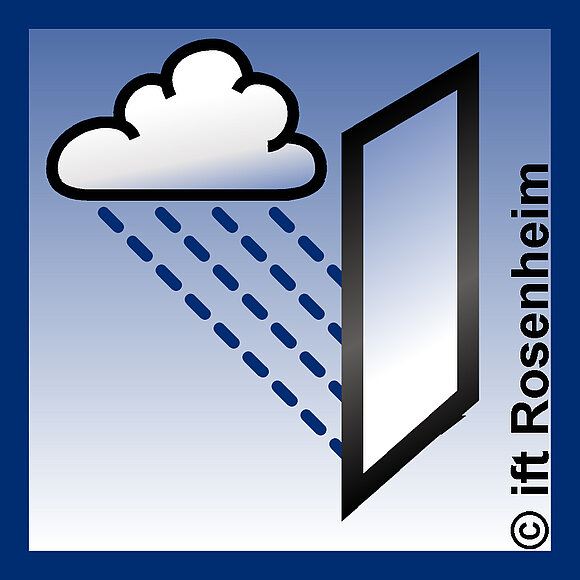 Die blaue Grafik zeigt, wie Regen gegen ein Fenster fällt.