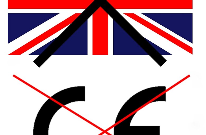 durchgestrichenes CE-Kennzeichen und durchgestrichene Großbritannien Flagge