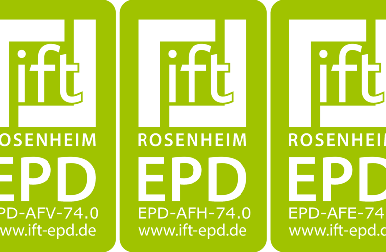 Drei ift-EPD-Zeichen (ift-Logo und EPD mit Link: www.ift-epd.de)