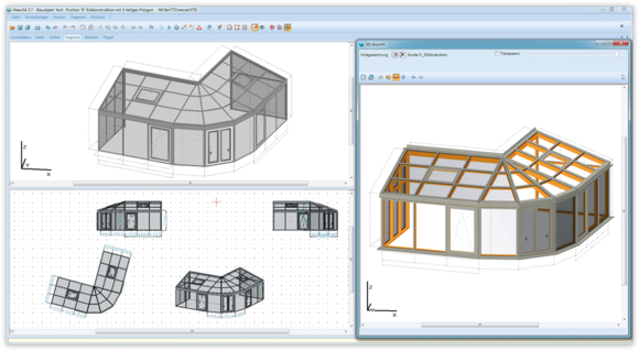 Die Grafik zeigt Screenshots eines Fensterbauprogramms. Fensterbauprogramme enthalten oft schon leistungsfähige CAD-Module für Planung, Konstruktion und Visualisierungen für Augmented Reality. (Bild: Klaes)