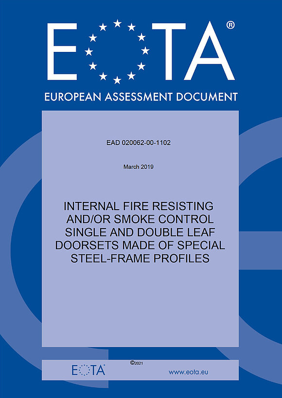 Das Bild zeigt das Titelblatt der neuen EAD 02062-00-1102 für Stahlrohrrahmen-Innentüren