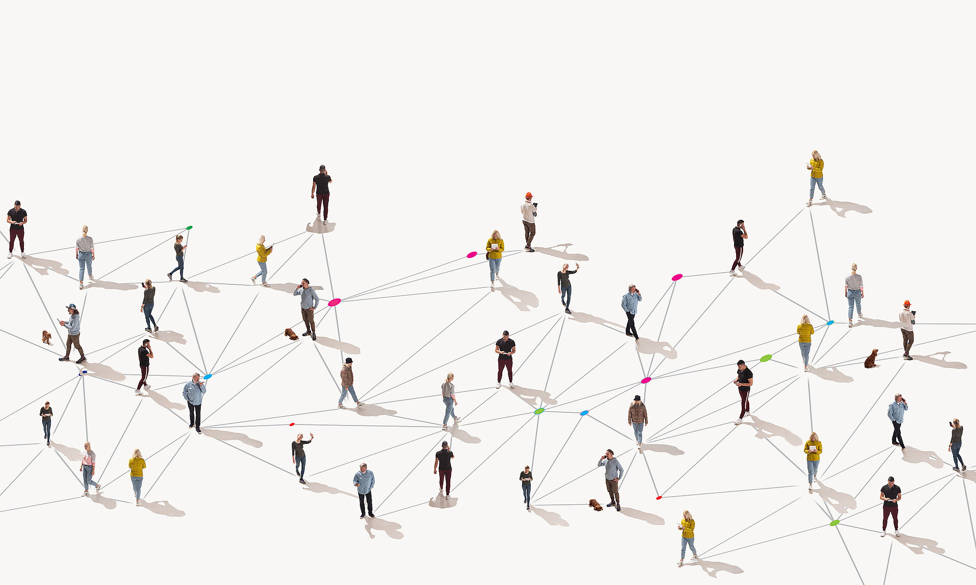 Netzwerk von Menschen in Vogelperspektive, verbunden mit Linien