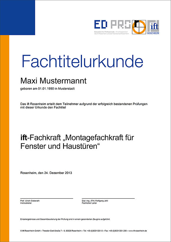 Cover der Urkunde "Fachkraft Montage"
