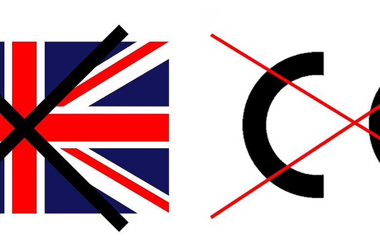 durchgestrichenes CE-Kennzeichen und durchgestrichene Großbritannien Flagge