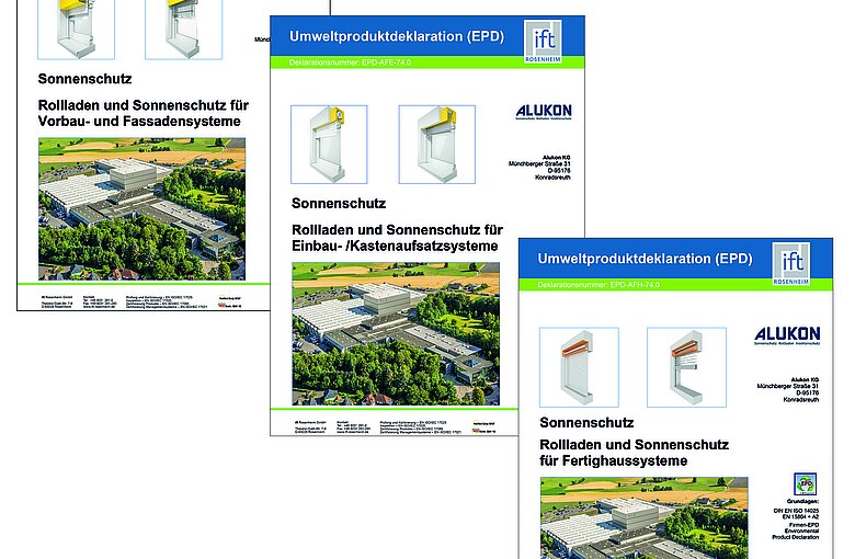 Drei Titelseite von Umweltproduktdeklaration (EPDs).
